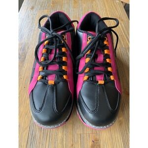 Brunswick Raven Bowling Shoe Women's Black Pink Orange Lace Up Size 7.5